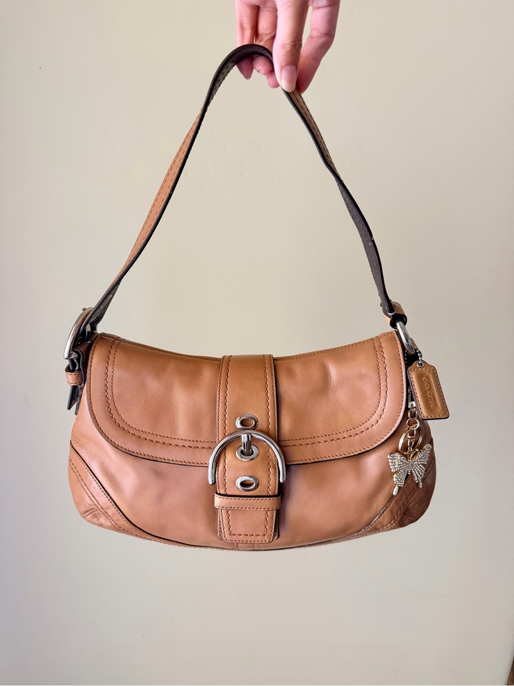 Coach Soho Tan Leather Shoulder Bag with silver hardware